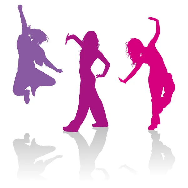 Silhouettes of girls dancing hip hop dance — Stock Vector