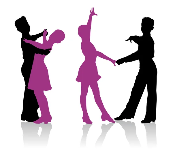 Σιλουέτες των παιδιών χορό χορό αιθουσών χορού — Διανυσματικό Αρχείο
