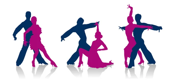 Ballroom dancers silhouettes — Stock Vector