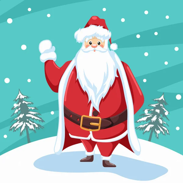 Conception Santa Claus Saluant Pour Noël Avec Fond Paysage Neige — Image vectorielle