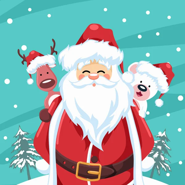 Santa Claus Diseño Con Renos Oso Navidad — Vector de stock