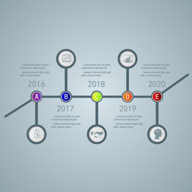 Zaman çizgisi bilgisi ve simge vektör tasarım şablonu.