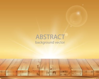 Vektör çizim ahşap zemin ve turuncu arka plan.