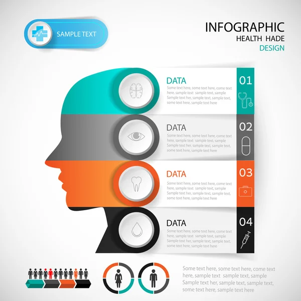 Lékařská Infographic šablona návrhu s hlavou. grafika nebo webové stránky — Stockový vektor