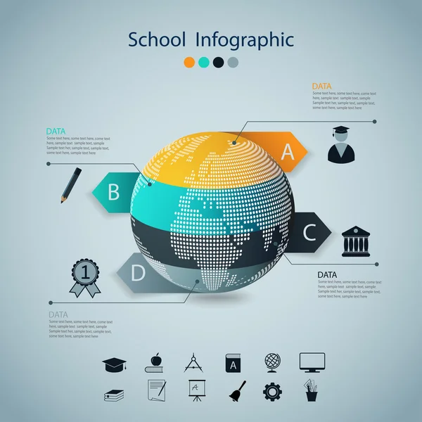 Schulinfografik aus Globus. Vektor — Stockvektor