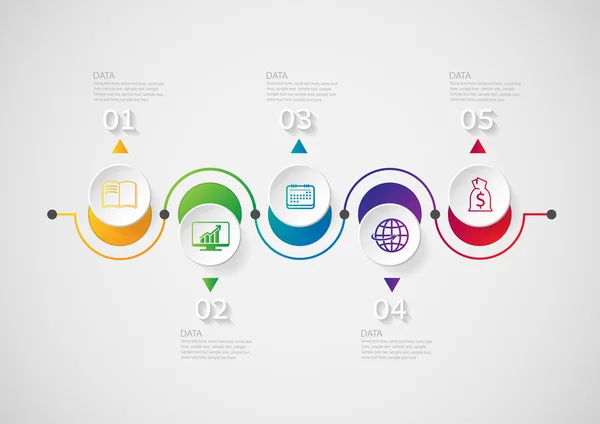 Modèle de conception infographique et icônes marketing sur le dos gris — Image vectorielle