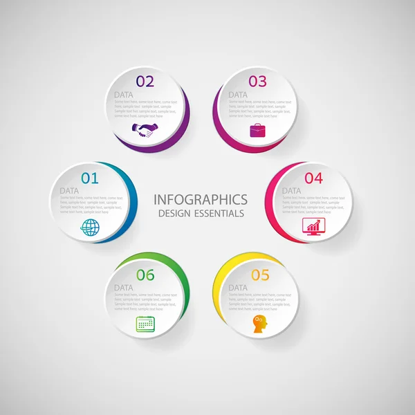 Modèle de conception infographique et icônes marketing sur le dos gris — Image vectorielle