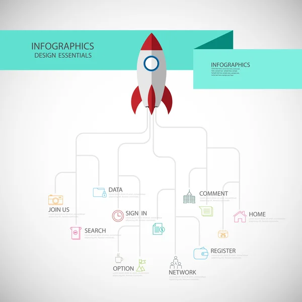 Rocket Business Infographic concept flat style. Векторный шаблон — стоковый вектор
