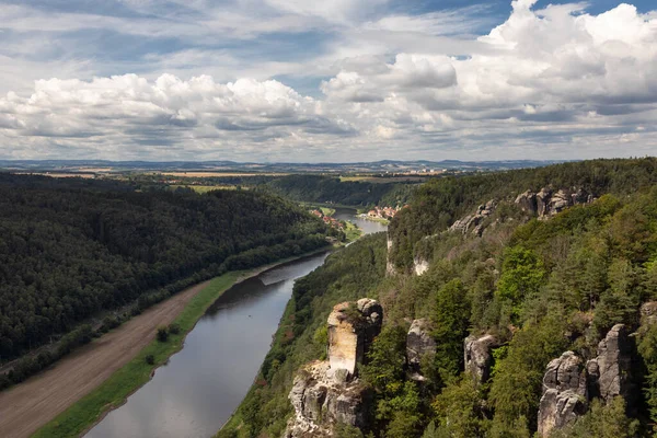 View Bastei Mountain Elbe River Saxony Germany — Stock Photo, Image