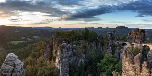 Panorama Der Bastei Brücke Bastei Sandsteingebirge Sachsen Deutschland — Stockfoto