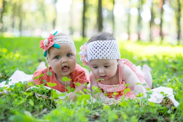 Dos bebés. Están al aire libre. . — Foto de Stock