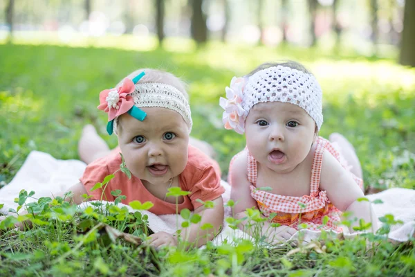 Dos bebés. Están al aire libre. . — Foto de Stock