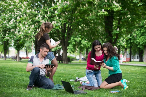 Studenter som har lektion utomhus — Stockfoto