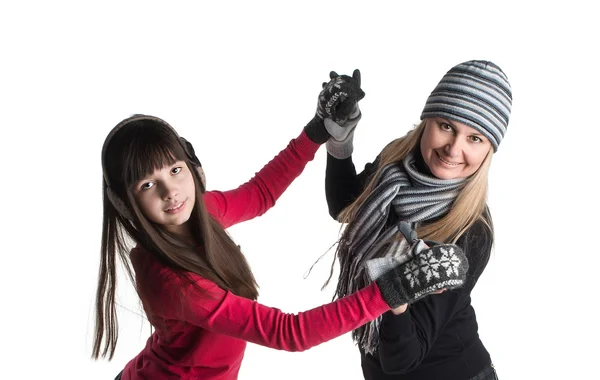 Beautiful mother daughter winter portrait — Stock Photo, Image