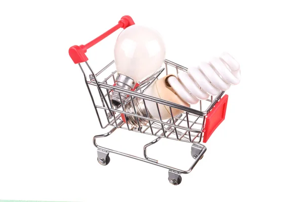 Energy price concept with light bulb and shopping cart — Stock Photo, Image