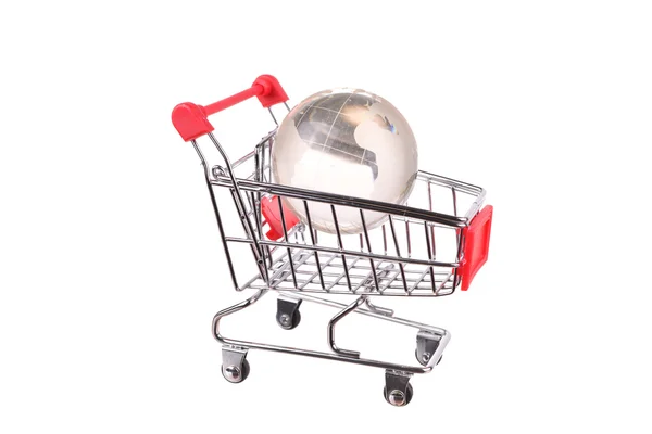 Steel wire shopping baskets and shopping cart — Stock Photo, Image