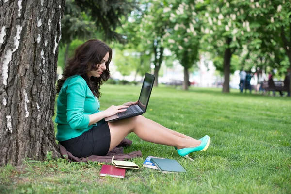 Colorido Primer plano del uso de tabletas en el parque . — Foto de Stock