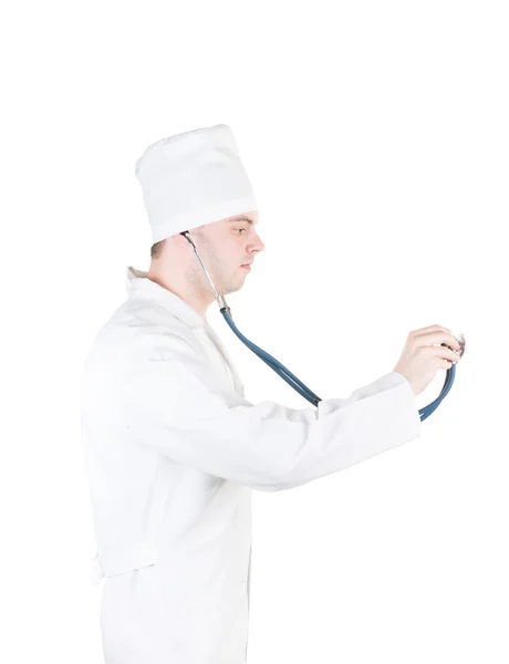 Doctor with a stethoscope in the hands, focus on the hand — Stock Photo, Image