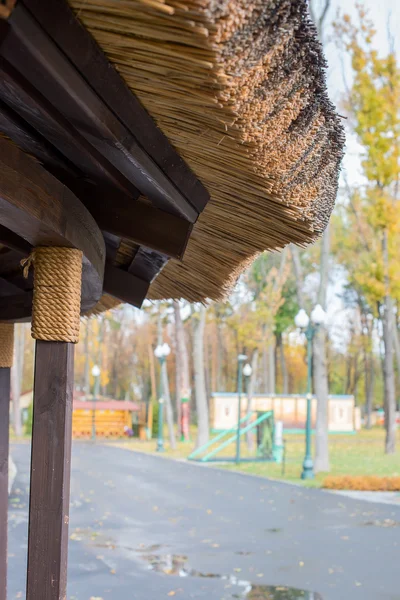 蓝天的传统芦苇和木制屋顶 — 图库照片