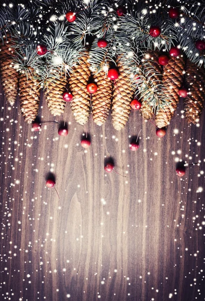 Pinecones および赤いクリスマス リボン — ストック写真