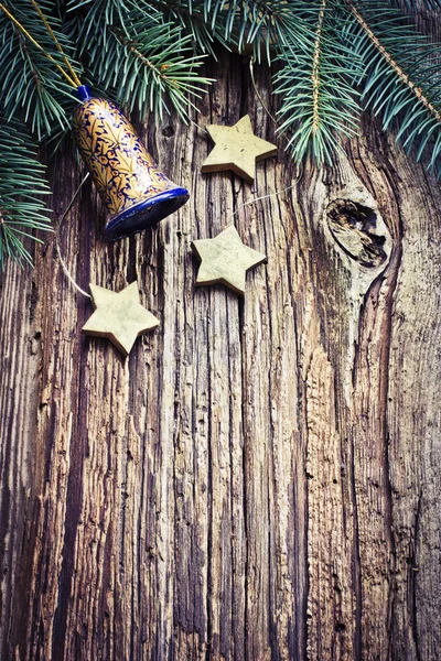 Christmas texture with pine branches and stars — Stock Photo, Image