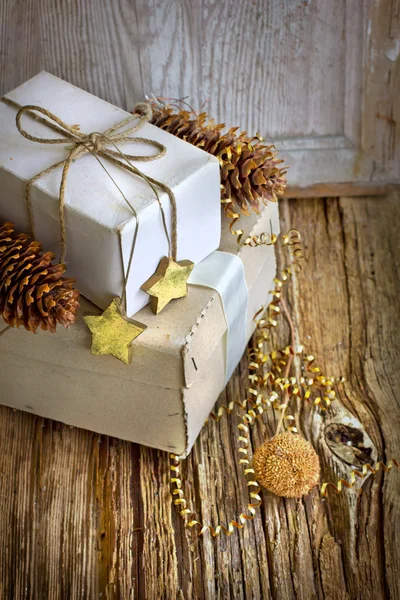 Gifts, boxes, christmas decorations — Stock Photo, Image