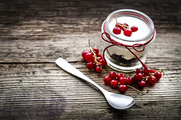 Smíšené ovocem a jogurt s červený rybíz — Stock fotografie