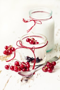 Taze karışık meyveli ve yoğurt