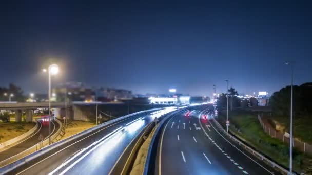 Expressway and fast plane time lapse at night — Stock Video