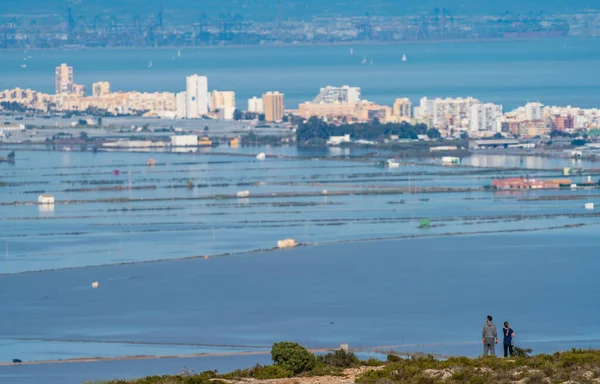 Achteraanzicht van onherkenbaar koppel over de berg — Stockfoto