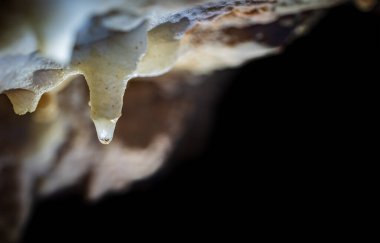 Mağarada su damlası olan sarkık bir düzen.