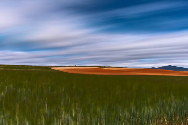 緑と赤の耕作地超長時間露光 — ストック写真