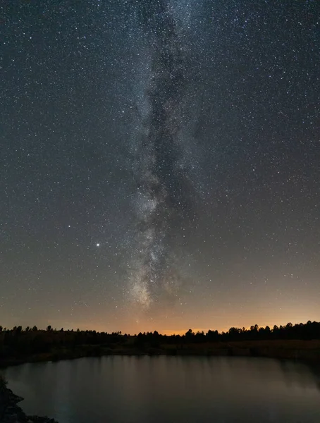 Rounded mine lake under the milky way — Stock Photo, Image