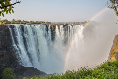 Fast shutter speed Victoria Falls view with rainbow clipart
