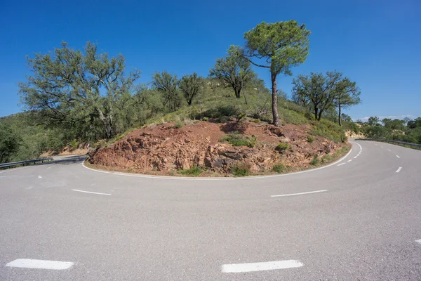 Worms eye view of mountain hairpin bend curved road