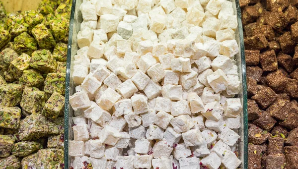 Traditional Dessert Turkish Delight for sale in the market — Stock Photo, Image