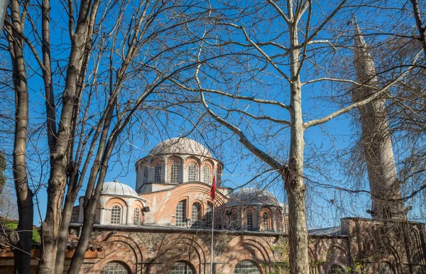イスタンブールの木の後ろにサン ・ サルバドル ・ デ ・ コーラ教会 — ストック写真