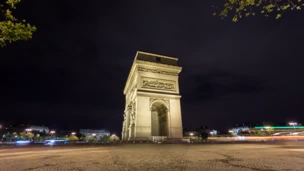 4k Zeitraffer des Triumphbogens in der Nacht, Paris — Stockvideo