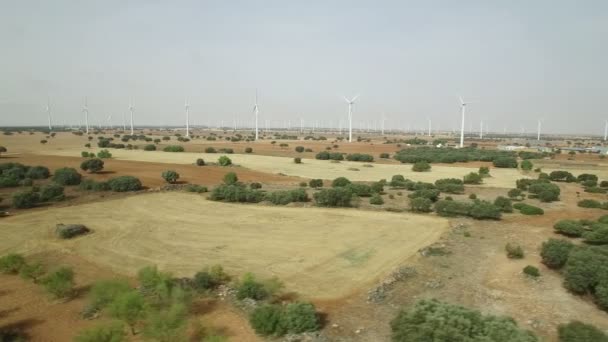 Windturbines luchtfoto rechts naar links schuiven — Stockvideo