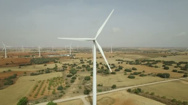 Approaching to wind turbine, aerial view — Stock Video