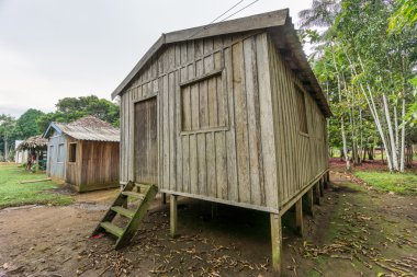 Yüksek stilts üzerinde Amazon yağmur ormanları Woode evler