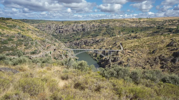 Yan görünüm Requejo demir köprü, Kastilya ve Leon, İspanya — Stok fotoğraf