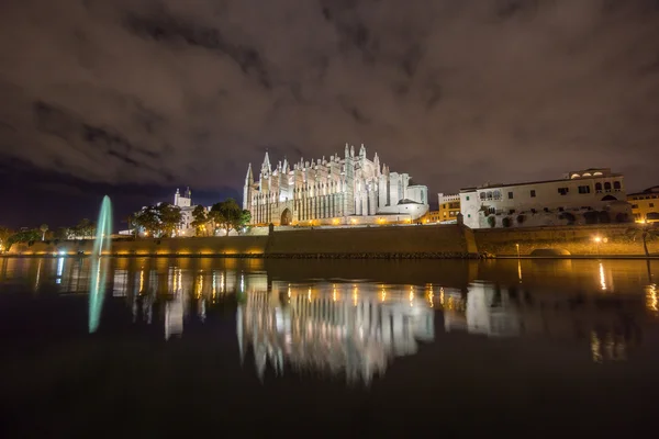 Mallorca Kathedrale in Balearen Nachtszene — Stockfoto