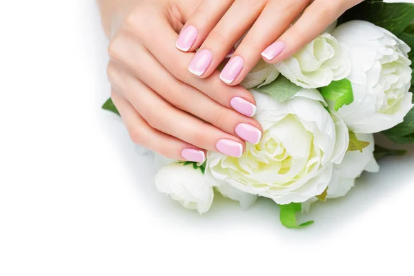Woman hands with french manicure — Stock Photo, Image