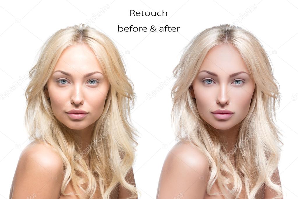 Beautiful woman before and after retouch