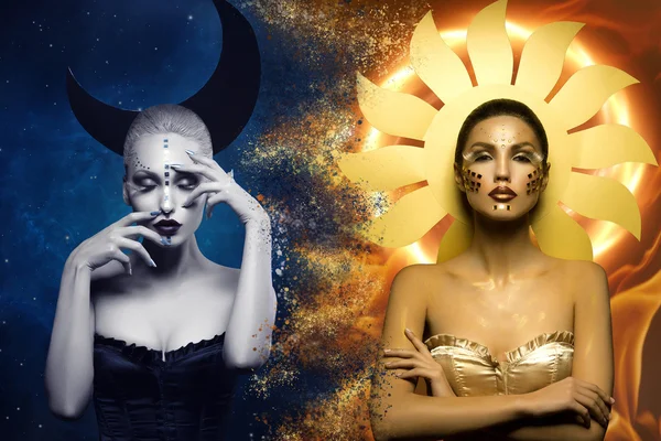月と太陽の女の子 — ストック写真