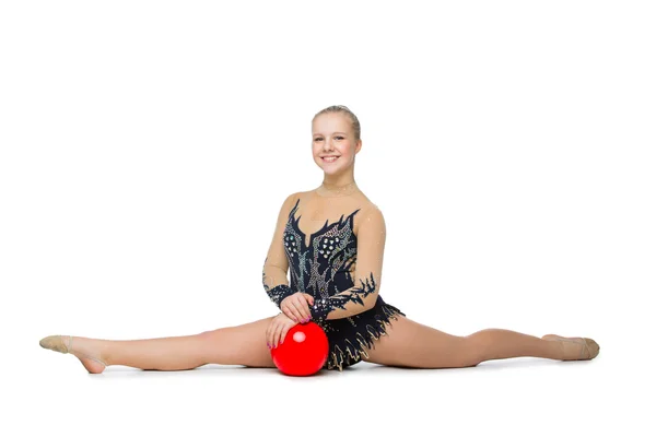 Hermosa chica gimnasta con bola roja —  Fotos de Stock