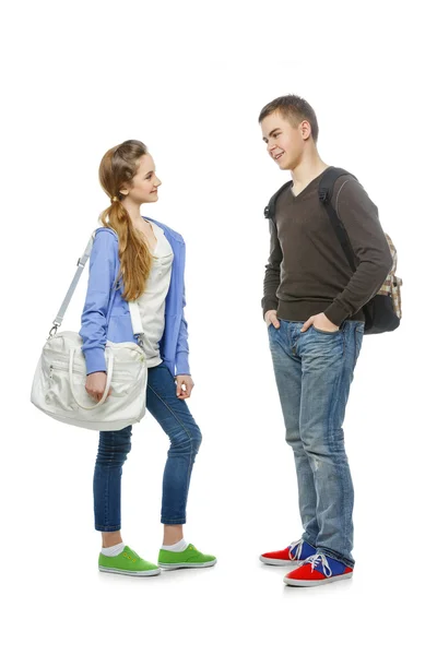 Adolescente menino e menina isolado no branco — Fotografia de Stock