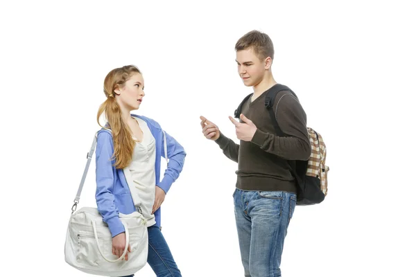 Adolescente menino e menina isolado no branco — Fotografia de Stock