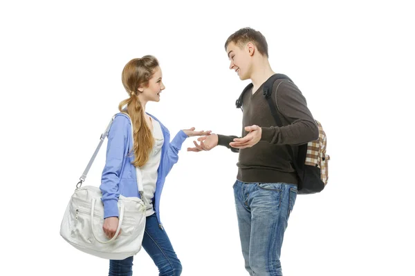 Adolescent garçon et fille isolé sur blanc — Photo